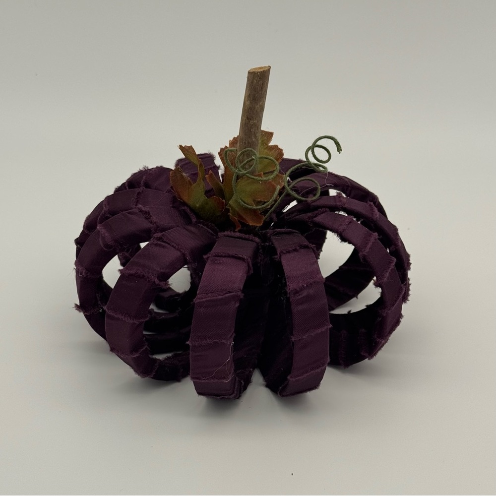 Rustic Satin Wrapped Pumpkin Decor Fall Decorations Purple New - Picture 5 of 5